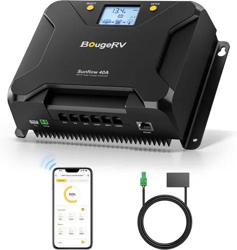 Vista 9 de BougeRV MPPT Controlador de carga solar de 30 A, con corte a baja temperatura, control de aplicación, LCD retroiluminado, regulador de panel solar