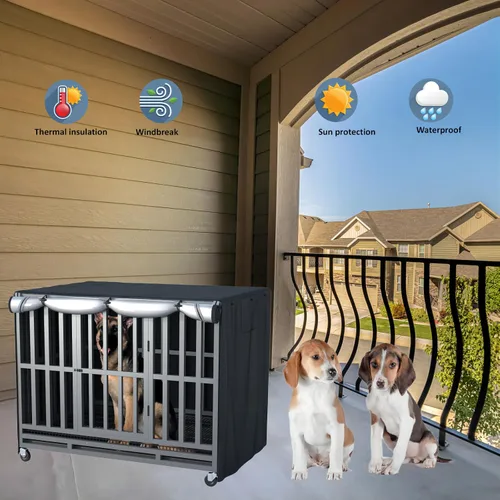 Vista 5 de Funda para jaula para perros de metal para todo tipo de clima, protección para interiores y exteriores, resistente al viento, lluvia, resistente al