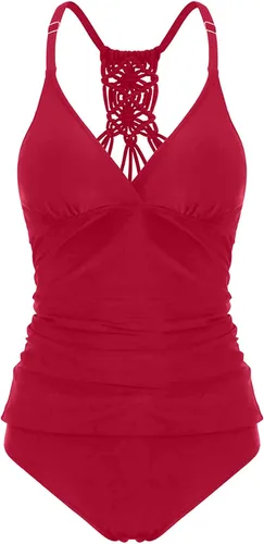 Vista 5 de Holipick Conjunto de tankini de dos piezas con control de abdomen para mujer, con cuello en V, tankini con parte inferior