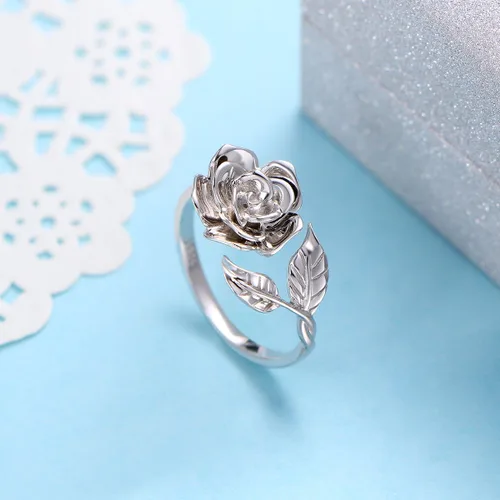 Vista 14 de Anillos abiertos ajustables de plata de ley S925, anillo de rosa para mujeres y adolescentes