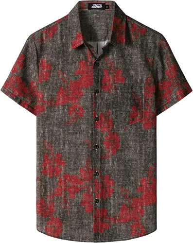 Vista 10 de JOGAL - Camisa hawaiana floral para hombre con bolsillo frontal, estilo Aloha casual Verde Aqua