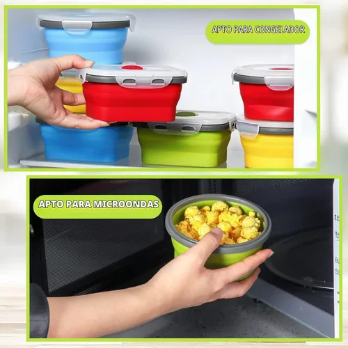 Vista 4 de 8 recipientes pequeños de silicona plegables de almacenamiento de alimentos con tapas herméticas apilables de silicona para preparar comidas