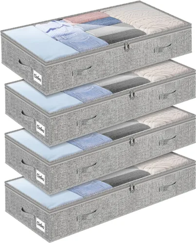 Vista 18 de Contenedores de almacenamiento debajo de la cama, paquete de 2 unidades, 4 pulgadas delgado de perfil bajo debajo de la cama, organizador