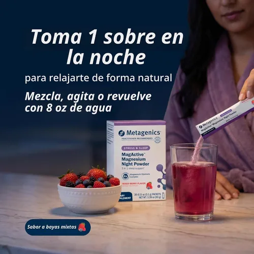Vista 2 de Metagenics MagActive - Polvo de noche de magnesio con azafrán, 30 paquetes
