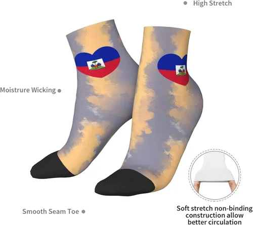 Vista 7 de Love Haiti Flag Hayti Heart Ankle Socks Winter Low Cut Sports Warm Comfort Breathable Casual Socks For Mens And Womens