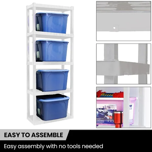 Vista 4 de Oskar - Estantes de almacenamiento de plástico resistentes para garaje, cocina, baño, sótano, habitación de los niños, estante organizador blanco