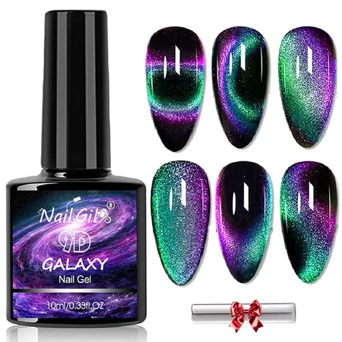 Vista 12 de NAILGIL Cat Eye Gel Nail Polish, Hema Free 9D Cat Eye Gel Polish -SetA 9D Set-A Galaxy