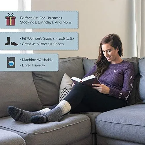 Vista 5 de HOT FEET 2 Pack Warm Cozy Thermal Socks for Women - Thick Insulated Crew for Cold Winter Weather