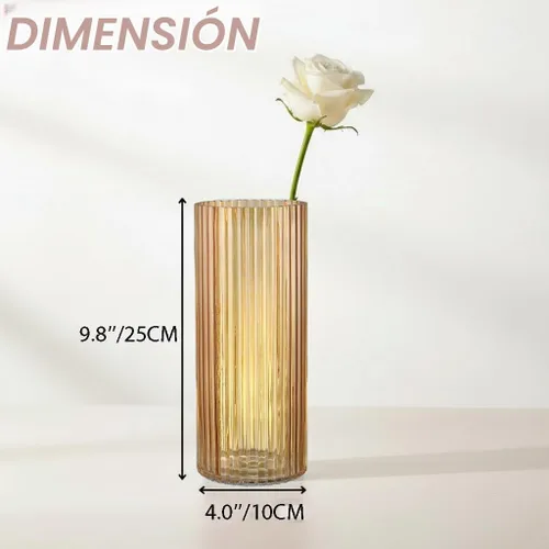 Vista 6 de Jarrón de vidrio ámbar, florero de cristal, jarrón de vidrio acanalado, moderno jarrón para flores, jarrón alto de vidrio para sala de estar, mesa