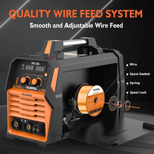 Vista 4 de FEMEROL Soldador MIG 110V 4 en 1 Máquina de Soldadura Multiproceso 135A Soldador MIG de Núcleo de Flujo Gas/Sin Gas/Lift TIG/Stick Con Inversor IGBT