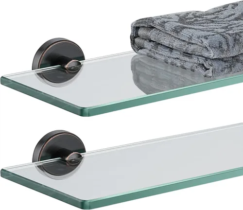 Vista 24 de JQK Pequeños estantes flotantes de vidrio negro, repisas de exhibición de 4 pulgadas para pared, mini decoración, sala de estar, dormitorio, baño