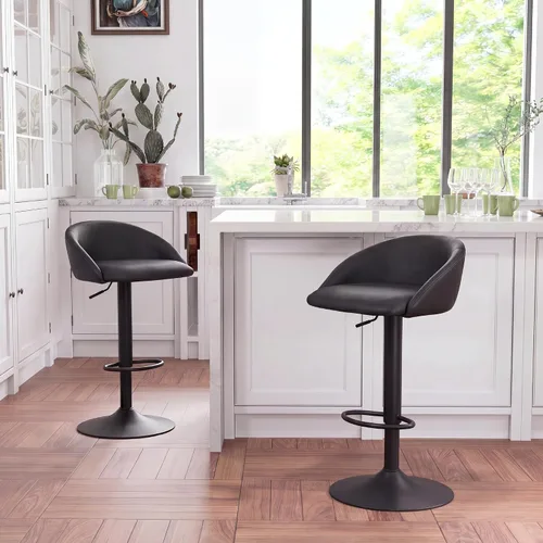 Vista 10 de YOUNIKE Bar Stools Set of 2 Kitchen Bar Chair Counter Height Barstool Black