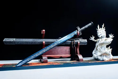 Vista 5 de LOONGSWORD Espada Han china forjada a mano con patrón azul – Acero de alto manganeso y mango de aleación de PC‑ABS, 40.6 pulgadas Espada