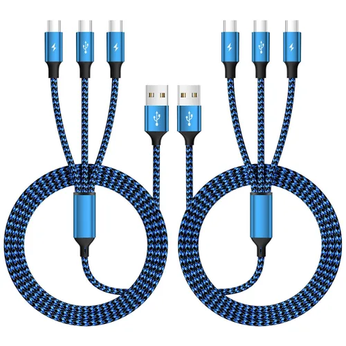 Vista 13 de Cable de carga múltiple (paquete de 2 de 4 pies), cable de carga múltiple de nailon trenzado para múltiples dispositivos, cable de carga 3 en 1