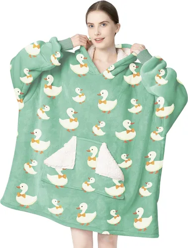 Vista 27 de Touchat - Manta con capucha portátil, sudadera con capucha de forro polar sherpa de gran tamaño con bolsillo gigante y mangas para adulto, regalo