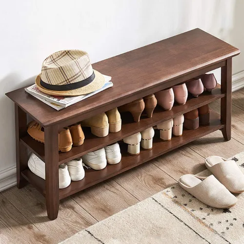 Vista 9 de XKZG Banco de Almacenamiento con Zapatero de Madera, Banco para Zapatos de Madera Sólida Rústica para Entrada (Marrón, 23.6")
