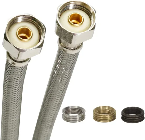 Vista 7 de Fluidmaster Conector de grifo B4F24U con adaptadores de tamaño, acero inoxidable trenzado - compresión 3/8, compresión 7/16, compresión 1/2 o rosca