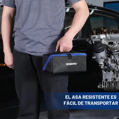 Vista 6 de WORKPRO Bolsa de herramientas, bolsa de herramientas de boca ancha de 10 pulgadas con cremallera, bolsa de almacenamiento de herramientas