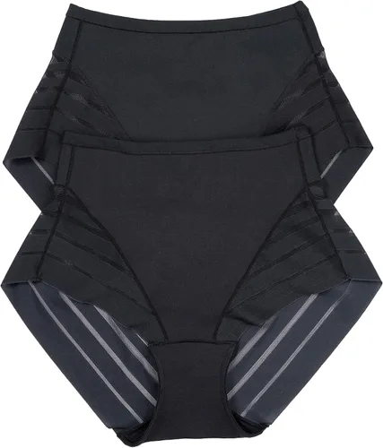 Vista 8 de Leonisa Faja Invisible de Cintura Alta con Control de Abdomen para Mujeres - Ropa Interior de Encaje a Rayas para Damas Panties Marrón claro
