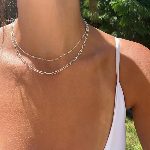 Vista 56 de Collares en capas para mujer, chapados en plata, delicada cuerda torcida de serpiente, delicado collar en capas, gargantilla de diferentes