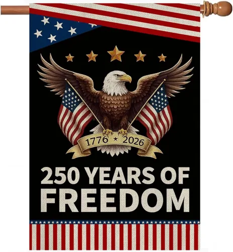 Vista 13 de Banderas de jardín con el 250 aniversario de Estados Unidos para exteriores, bandera de Estados Unidos con diseño de águila, decoración patriótica