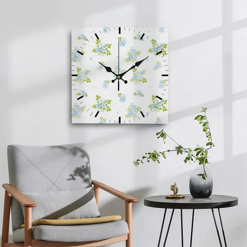 Vista 4 de Light Blue Floral Soft Green Leaves Battery Clock Wall Clocks Silent Clock Wall Bathroom Clocks Battery Operated for Office for Kitchen Bathroom