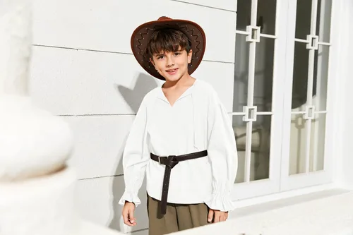 Vista 5 de Bbalizko Camisa de disfraz de pirata medieval para niños, renacentista, medieval, con volantes, manga larga, para Halloween, jacobita escocesa