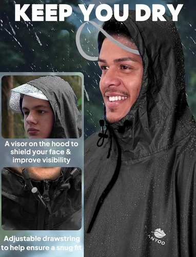 Vista 4 de ANYOO Poncho de lluvia impermeable para bicicleta, capas de lluvia, ligeras, compactas, reutilizables, para adultos