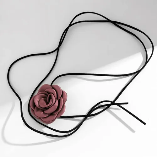 Vista 4 de YURAOER Gargantilla de flores para mujeres y niñas, diseño ajustable con cordones hechos a mano, gargantilla floral de terciopelo, elegante collar