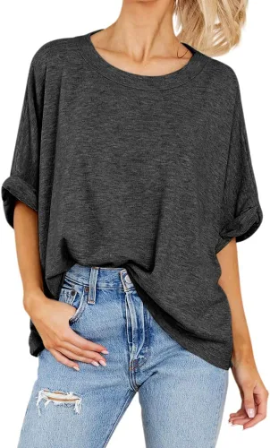 Vista 2 de Camiseta de gran tamaño para mujer, de verano, casual, de manga corta, holgada