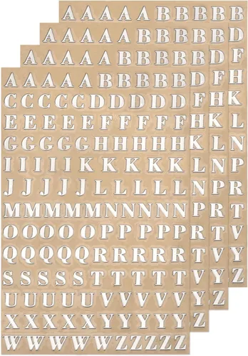 Vista 8 de MECCANIXITY 4 hojas de calcomanías de resina con letras pequeñas 3D de la A a la Z, color dorado, mini calcomanías del alfabeto, aleación metálica