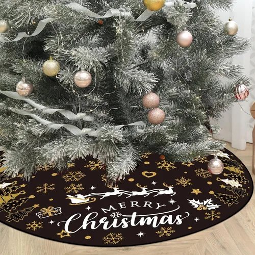 Vista 6 de Capoda Falda de árbol de Navidad de 48 pulgadas, tapete corto de felpa para árbol de Navidad, collar de árbol Feliz Navidad para invierno