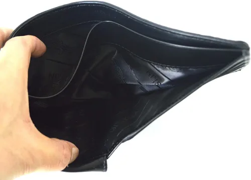 Vista 7 de Billetera de cuero plegable para hombre, Negro