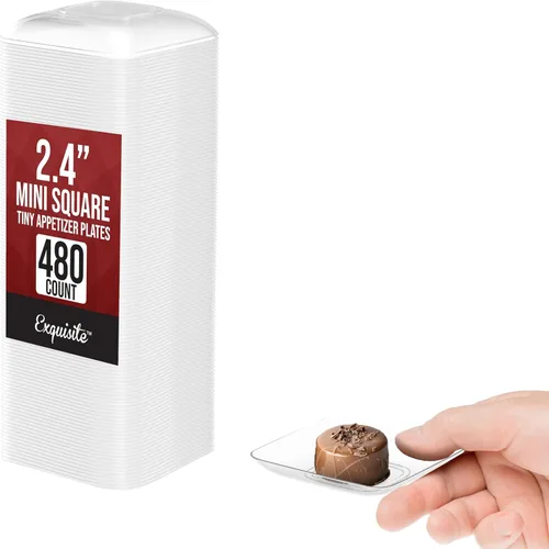 Vista 13 de Exquisite Mini platos de postre pequeños, paquete de 120 platos desechables negros de 2.4 x 2.4 pulgadas, pequeños de plástico sin BPA para bodas