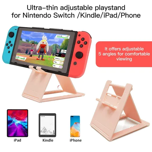 Vista 6 de Sakura - Kit de accesorios de transporte de viaje rosa, funda de transporte rosa compatible con Nintendo Switch. Funda protectora rígida rosa