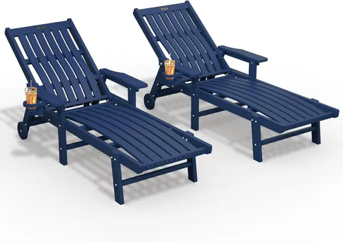 Vista 17 de THOEOE Juego de 2 tumbonas para exteriores, silla de piscina HDPE, madera