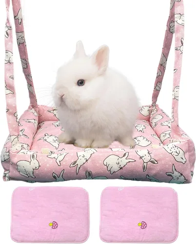 Vista 8 de Hamaca de conejo, columpio colgante de animales pequeños, hamaca con 2 almohadillas, hamaca para mascotas, columpio para conejos, cobayas