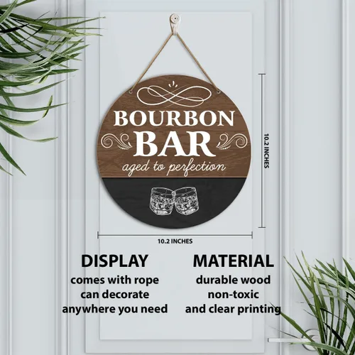 Vista 2 de Letrero de pared con diseño de bar de Bourbon, decoración rústica de madera para colgar, 10.2 x 10.2 pulgadas