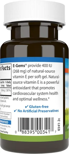 Vista 3 de Carlson Labs E-Gems Natural Vitamina E, 400 UI, 60 cápsulas blandas