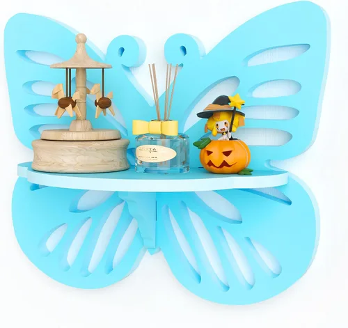 Vista 11 de Estante flotante Deor de pared con forma de mariposa, bonito estante de pared para habitación de niños, pequeño estante decorativo montado