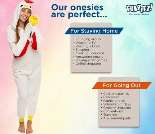 Vista 5 de Slim Fit Adult Onesie - Animal Halloween Costume - Plush Fruit One Piece Cosplay Suit for Women and Men by FUNZIEZ