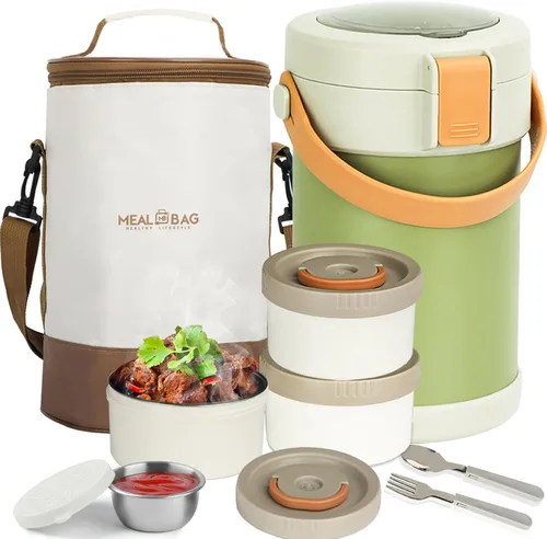 Vista 9 de Termo de 67 oz/2L para comida caliente, termo de sopa aislado al vacío de acero inoxidable 304, lonchera térmica a prueba de fugas con 3 cajas Bento