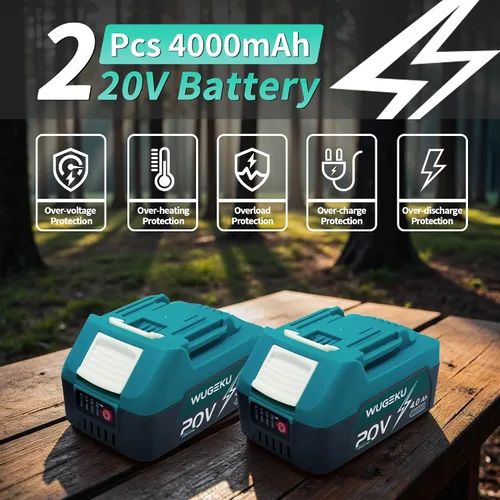 Vista 3 de Motosierra eléctrica de 12" y 10" inalámbrica, 20V sin escobillas, juego 2 baterías de 4.0 AH, 4 cadenas, engrasador automático, tensión de cadena