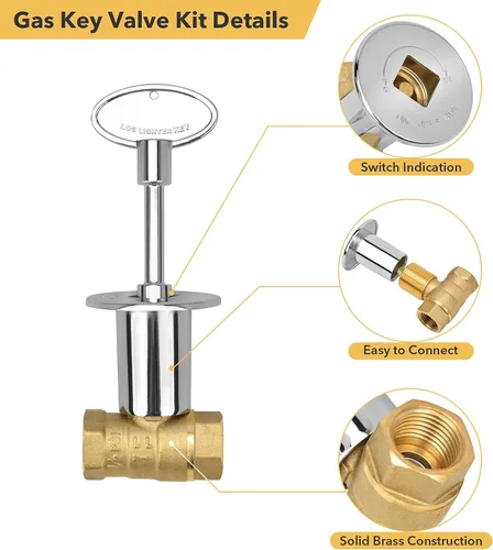 Vista 4 de Skyflame Kit de válvula de llave de gas recta de 1/2 pulgada para chimenea con brida, llave de 3 pulgadas y 12 pulgadas, cromada
