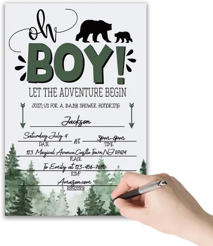 Vista 3 de Grace Yonks Wilderness Bear - Invitación para baby shower, tema de leñador, 20 tarjetas y sobres