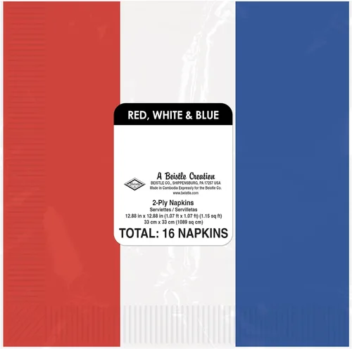 Vista 5 de Beistle, Servilletas de almuerzo con tema blanco y azul, rojo/blanco/azul