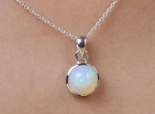 Vista 2 de Colgante de ópalo etíope redondo natural 925 collar de plata esterlina joyería de piedra natal de octubre, Gema, Ópalo etíope