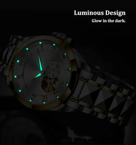 Vista 4 de SOLLEN Reloj mecánico de los hombres, reloj automático clásico de los hombres del acero inoxidable, reloj de pulsera