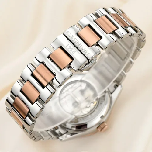 Vista 7 de Reloj mecánico automático para mujer Carnival con banda de acero inoxidable
