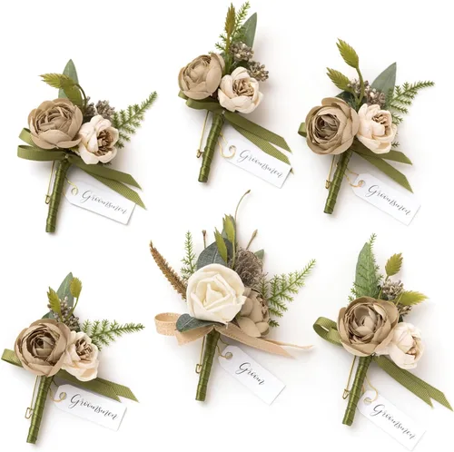 Vista 18 de Ling's Moment Boutonniere para Hombres Boda, Juego de 6, Novio y Padrinos Boutonniere para Boda Regreso a Casa Halloween Ceremonia Aniversario, Cena